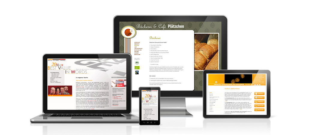 Arbeitsbeispiele Gestaltung und Programmierung von Internetauftritten auf Desktop, Laptop, Tablet, Smartphone. | Blufish . Berlin Webdesign